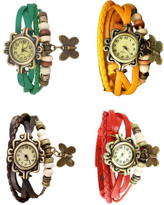 

Kissu Vintage Rakhi Combo of 4 Green, Brown, Yellow And Red Watch - For Women