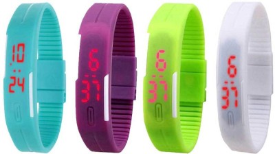 NS18 Silicone Led Magnet Band Combo of 4 Sky Blue, Purple, Green And White Digital Watch  - For Boys & Girls   Watches  (NS18)