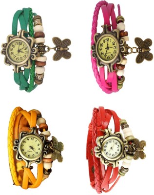 NS18 Vintage Butterfly Rakhi Combo of 4 Green, Yellow, Pink And Red Analog Watch  - For Women   Watches  (NS18)