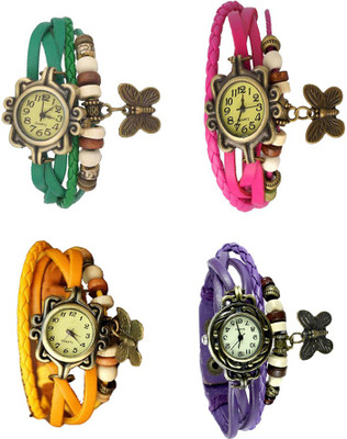 NS18 Vintage Butterfly Rakhi Combo of 4 Green, Yellow, Pink And Purple Analog Watch  - For Women   Watches  (NS18)