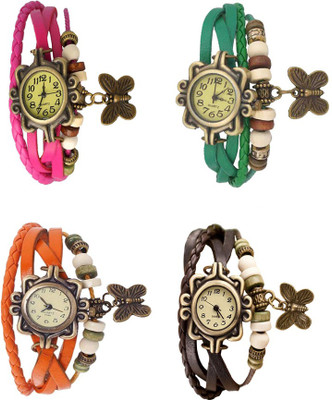 View NS18 Vintage Butterfly Rakhi Combo of 4 Pink, Orange, Green And Brown Analog Watch  - For Women Wrist Watches Price Online(NS18)