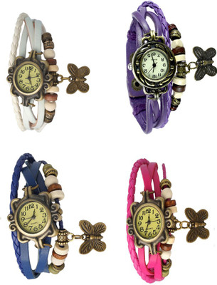 

Kissu Vintage Rakhi Combo of 4 White, Blue, Purple And Pink Watch - For Women