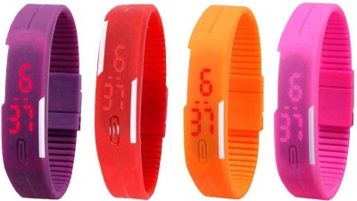 NS18 Silicone Led Magnet Band Combo of 4 Purple, Red, Orange And Pink Digital Watch  - For Boys & Girls   Watches  (NS18)