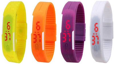 

NS18 Silicone Led Magnet Band Combo of 4 Yellow, Orange, Purple And White Watch - For Boys & Girls