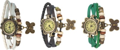 NS18 Vintage Butterfly Rakhi Watch Combo of 3 White, Black And Green Analog Watch  - For Women   Watches  (NS18)