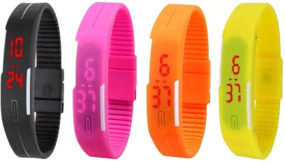 NS18 Silicone Led Magnet Band Combo of 4 Black, Pink, Orange And Yellow Digital Watch  - For Boys & Girls   Watches  (NS18)