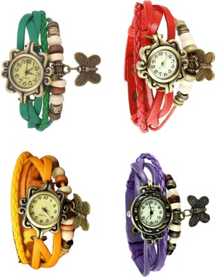 NS18 Vintage Butterfly Rakhi Combo of 4 Green, Yellow, Red And Purple Analog Watch  - For Women   Watches  (NS18)