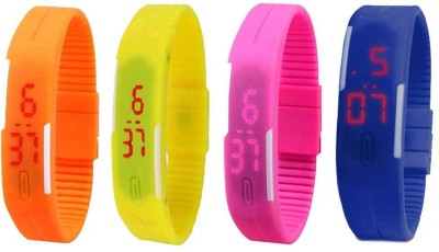 NS18 Silicone Led Magnet Band Combo of 4 Orange, Yellow, Pink And Blue Digital Watch  - For Boys & Girls   Watches  (NS18)