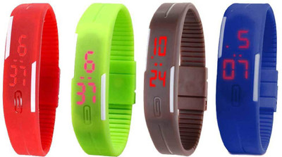 NS18 Silicone Led Magnet Band Combo of 4 Red, Green, Brown And Blue Digital Watch  - For Boys & Girls   Watches  (NS18)