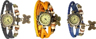 NS18 Vintage Butterfly Rakhi Watch Combo of 3 Black, Yellow And Blue Analog Watch  - For Women   Watches  (NS18)