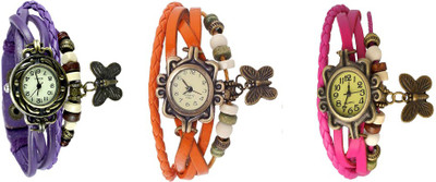 

Kissu Vintage Rakhi Watch Combo of 3 Purple, Orange And Pink Watch - For Women