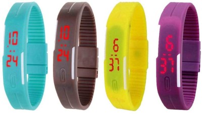 NS18 Silicone Led Magnet Band Watch Combo of 4 Sky Blue, Brown, Yellow And Purple Digital Watch  - For Couple   Watches  (NS18)