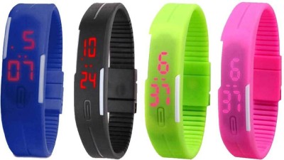 NS18 Silicone Led Magnet Band Combo of 4 Blue, Black, Green And Pink Digital Watch  - For Boys & Girls   Watches  (NS18)