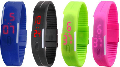 

NS18 Silicone Led Magnet Band Combo of 4 Blue, Black, Green And Pink Watch - For Boys & Girls