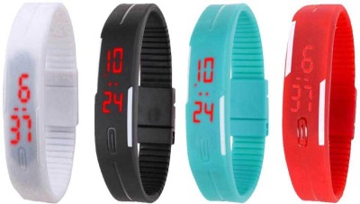 NS18 Silicone Led Magnet Band Watch Combo of 4 White, Black, Sky Blue And Red Digital Watch  - For Couple   Watches  (NS18)