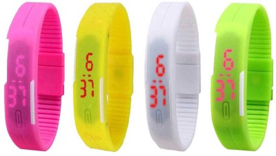 NS18 Silicone Led Magnet Band Combo of 4 Pink, White, Yellow And Green Digital Watch  - For Boys & Girls   Watches  (NS18)