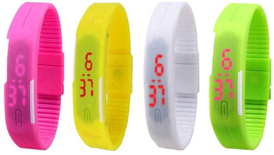 

NS18 Silicone Led Magnet Band Combo of 4 Pink, White, Yellow And Green Watch - For Boys & Girls