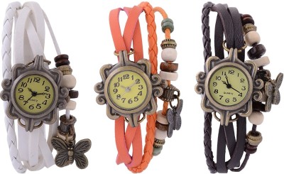 Rokcy Vintage Look Butterfly Analogue Beige Dial Girls' Watch Combo, Pack of 3 - BFLY_BROW Analog Watch  - For Girls   Watches  (Rokcy)