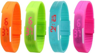 NS18 Silicone Led Magnet Band Watch Combo of 4 Orange, Green, Sky Blue And Pink Digital Watch  - For Couple   Watches  (NS18)