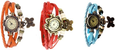 NS18 Vintage Butterfly Rakhi Watch Combo of 3 Orange, Red And Sky Blue Analog Watch  - For Women   Watches  (NS18)