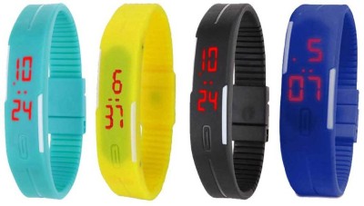 NS18 Silicone Led Magnet Band Combo of 4 Sky Blue, Yellow, Black And Blue Digital Watch  - For Boys & Girls   Watches  (NS18)