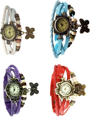 NS18 Vintage Butterfly Rakhi Combo of 4 White, Purple, Sky Blue And Red Analog Watch  - For Women   Watches  (NS18)