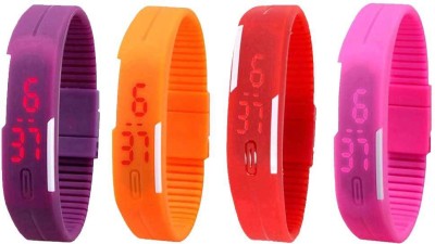 NS18 Silicone Led Magnet Band Watch Combo of 4 Purple, Orange, Red And Pink Digital Watch  - For Couple   Watches  (NS18)