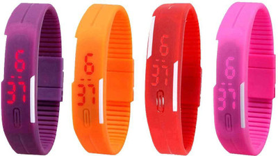 

NS18 Silicone Led Magnet Band Watch Combo of 4 Purple, Orange, Red And Pink Watch - For Couple