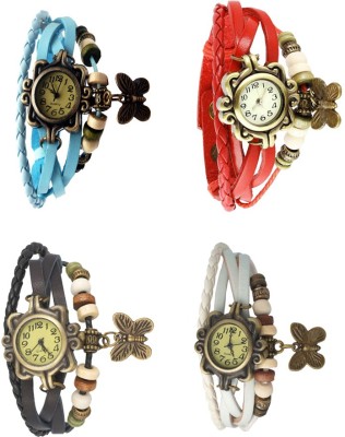 NS18 Vintage Butterfly Rakhi Combo of 4 Sky Blue, Black, Red And White Analog Watch  - For Women   Watches  (NS18)