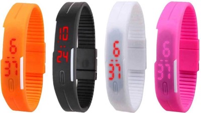 NS18 Silicone Led Magnet Band Watch Combo of 4 Orange, Black, White And Pink Digital Watch  - For Couple   Watches  (NS18)