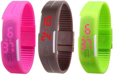 NS18 Silicone Led Magnet Band Combo of 3 Pink, Brown And Green Digital Watch  - For Boys & Girls   Watches  (NS18)