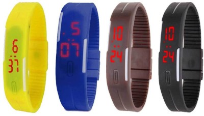NS18 Silicone Led Magnet Band Combo of 4 Yellow, Blue, Brown And Black Digital Watch  - For Boys & Girls   Watches  (NS18)