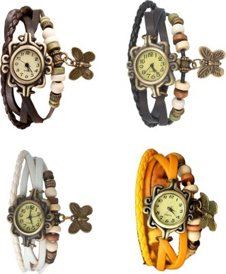 NS18 Vintage Butterfly Rakhi Combo of 4 Brown, White, Black And Yellow Analog Watch  - For Women   Watches  (NS18)