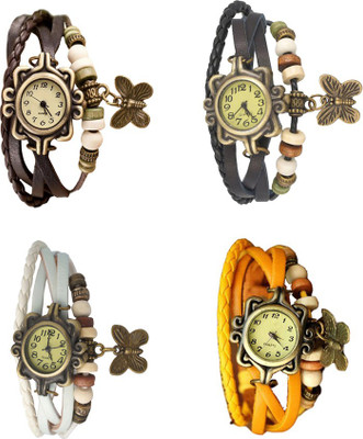 NS18 Vintage Butterfly Rakhi Combo of 4 Brown, White, Black And Yellow Analog Watch  - For Women   Watches  (NS18)