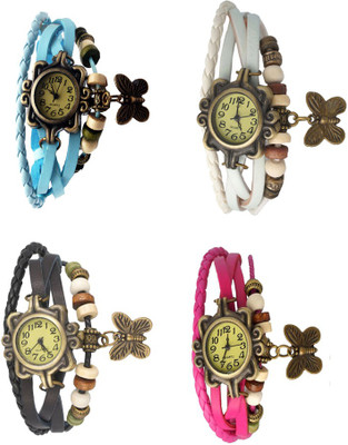 

Kissu Vintage Rakhi Combo of 4 Sky Blue, Black, White And Pink Watch - For Women