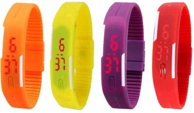 NS18 Silicone Led Magnet Band Watch Combo of 4 Orange, Yellow, Purple And Red Digital Watch  - For Couple   Watches  (NS18)