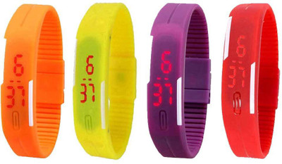 

NS18 Silicone Led Magnet Band Watch Combo of 4 Orange, Yellow, Purple And Red Watch - For Couple