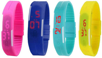 

NS18 Silicone Led Magnet Band Combo of 4 Pink, Blue, Sky Blue And Yellow Watch - For Boys & Girls