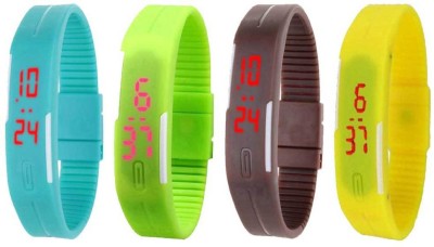 NS18 Silicone Led Magnet Band Combo of 4 Sky Blue, Green, Brown And Yellow Digital Watch  - For Boys & Girls   Watches  (NS18)