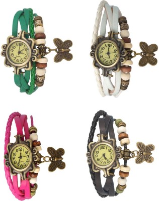 NS18 Vintage Butterfly Rakhi Combo of 4 Green, Pink, White And Black Analog Watch  - For Women   Watches  (NS18)