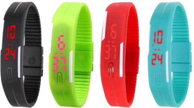 NS18 Silicone Led Magnet Band Watch Combo of 4 Black, Green, Red And Sky Blue Digital Watch  - For Couple   Watches  (NS18)