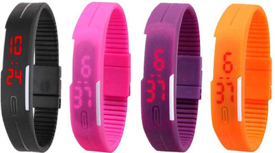 

Kissu Led Magnet Band Combo of 4 Black, Pink, Purple And Orange Watch - For Men & Women