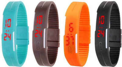 

NS18 Silicone Led Magnet Band Combo of 4 Sky Blue, Brown, Orange And Black Watch - For Boys & Girls