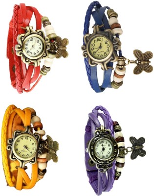 NS18 Vintage Butterfly Rakhi Combo of 4 Red, Yellow, Blue And Purple Analog Watch  - For Women   Watches  (NS18)