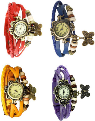 NS18 Vintage Butterfly Rakhi Combo of 4 Red, Yellow, Blue And Purple Analog Watch  - For Women   Watches  (NS18)