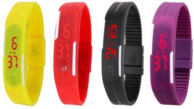 NS18 Silicone Led Magnet Band Watch Combo of 4 Yellow, Red, Black And Purple Digital Watch  - For Couple   Watches  (NS18)