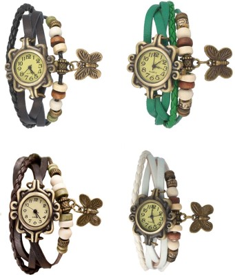 NS18 Vintage Butterfly Rakhi Combo of 4 Black, Brown, Green And White Analog Watch  - For Women   Watches  (NS18)