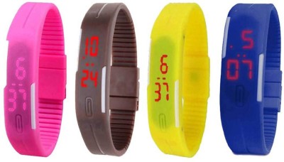NS18 Silicone Led Magnet Band Combo of 4 Pink, Brown, Yellow And Blue Digital Watch  - For Boys & Girls   Watches  (NS18)