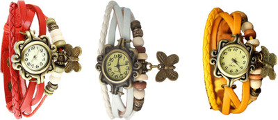 

Kissu Vintage Rakhi Combo of 3 Red, White And Yellow Watch - For Women