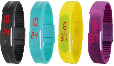 NS18 Silicone Led Magnet Band Watch Combo of 4 Black, Sky Blue, Yellow And Purple Digital Watch  - For Couple   Watches  (NS18)